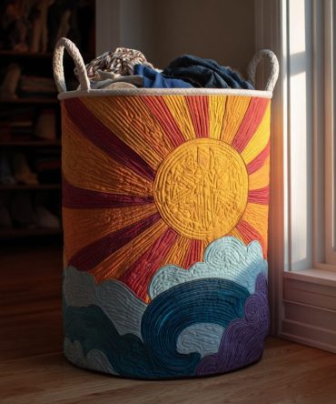 Morning Shine Quilted Laundry Hamper – Light-Reflective Pattern, Foldable Durable Laundry Storage With Handles, Easy-Care Washable Cover