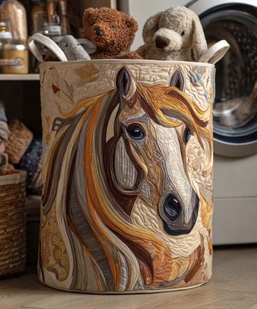 Morning Trot Quilted Laundry Hamper — Cheerful Horse & Pasture Print Foldable Laundry Basket With Handles For Bright, Functional Storage