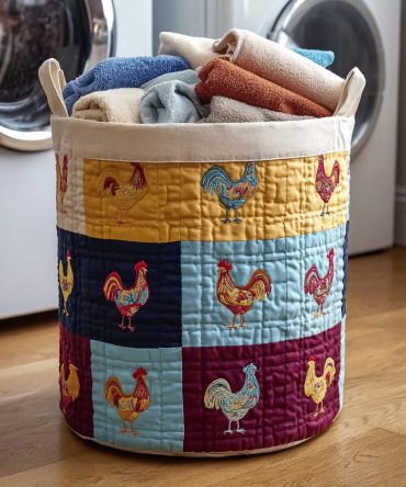 Mosaic Hen Quilted Laundry Hamper — Stylish Collapsible Fabric Laundry Basket With Handles, Durable Stitching & Easy-Maintenance Washable Design