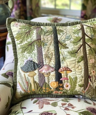 Moss Trail Quilted Pillow Cover — Earthy Green Woodland Throw Sham For Nature-Inspired Bedrooms & Living Spaces, Washer-Safe