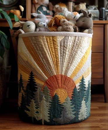 Mossy Ridge Quilted Laundry Hamper — Earthy Green Fabric Basket, Foldable Home Organizer With Strong Handles