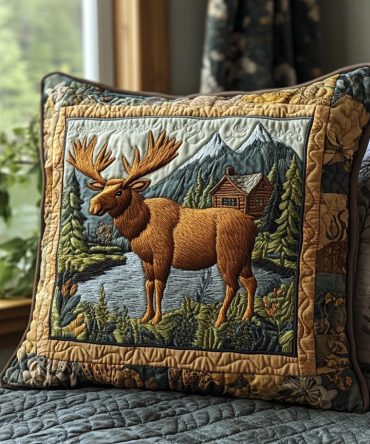 Cozy Mountain Quilted Pillow Cover — Rustic Cabin Throw Pillow Case For Sofa & Bed, Nature-Inspired Accent With Plush Quilting