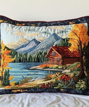 Autumn Mountain Lake Quilted Pillow Sham — Scenic Fall Decorative Pillowcase, Soft Cotton-Blend, Hypoallergenic & Machine Washable For Seasonal Décor
