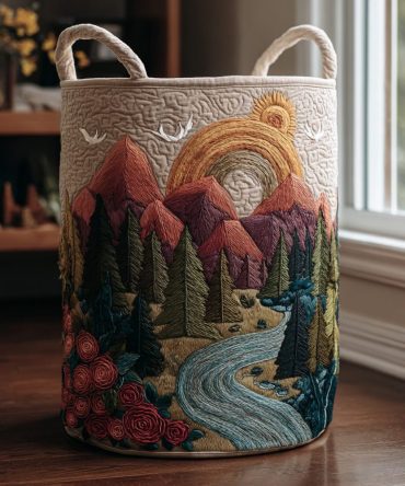 Mountain Breeze Quilted Laundry Hamper – Large Collapsible Fabric Basket, Durable Decorative Organizer For Bedroom & Cabin