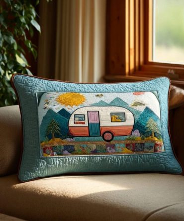 Mountain Camper Quilted Pillowcase – Rustic Outdoor-Inspired Decorative Cover, Soft Cotton Blend, Durable & Washable