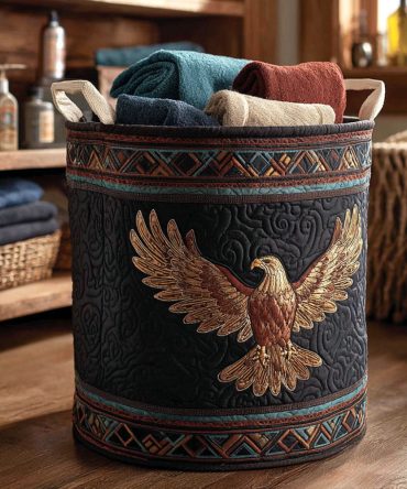 Mountain Eagle Quilted Laundry Hamper - Rustic Outdoor-Inspired Collapsible Fabric Storage Basket, Strong Base & Handles For Heavy Loads