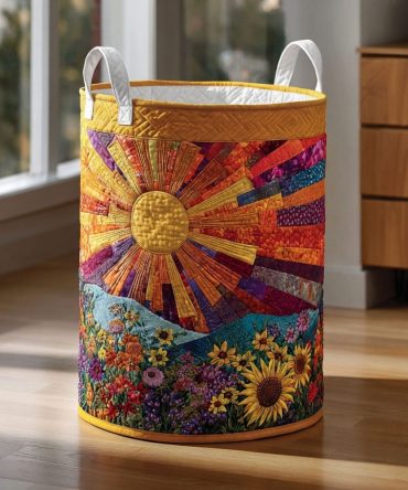 Mountain Meadow Quilted Laundry Hamper – Nature-Inspired Collapsible Fabric Basket With Handles For Neat Home Storage