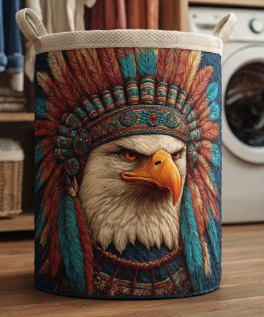 Mountain Spirit Eagle Quilted Hamper — Premium Foldable Laundry Basket With Handles, Rustic Cabin Decor & Durable Liner