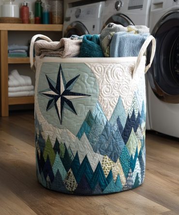 Mountain Star Quilted Laundry Hamper — Rustic Star-Patterned Laundry Basket With Strong Handles For Cabin, Lodge & Everyday Home Storage