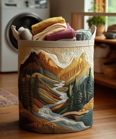 Mountain Trail Quilted Laundry Hamper — Outdoor-Inspired Foldable Fabric Basket With Sturdy Handles, Quilted Protection & Easy-Clean Design