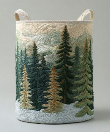 Mountain View Quilted Collapsible Laundry Hamper - Spacious Fabric Storage Basket With Handles For Home, Cabin & Dorm Rooms
