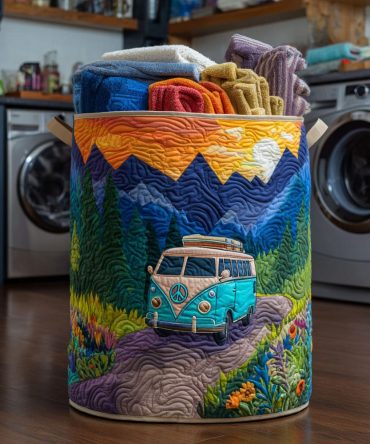 Mountain Way Quilted Fabric Laundry Hamper — Rustic Foldable Storage Basket With Reinforced Handles For Everyday Use