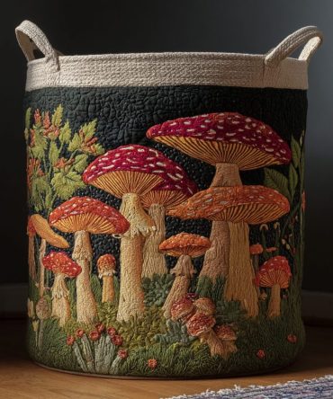 Mushroom Dream Quilted Laundry Hamper — Whimsical Fungi Print Storage Basket For Home, Lightweight Collapsible & Easy To Clean