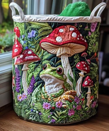 Mushroom Friend Quilted Laundry Hamper — Whimsical Mushroom Pattern Foldable Laundry Basket, Soft Quilted Storage For Kids & Adults