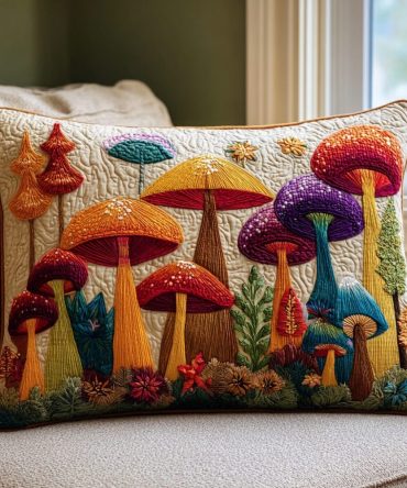 Whimsical Mushroom Garden Quilted Pillow Cover - Decorative Accent For Bed, Boho Cottage Throw Pillow, Soft Easy-Care