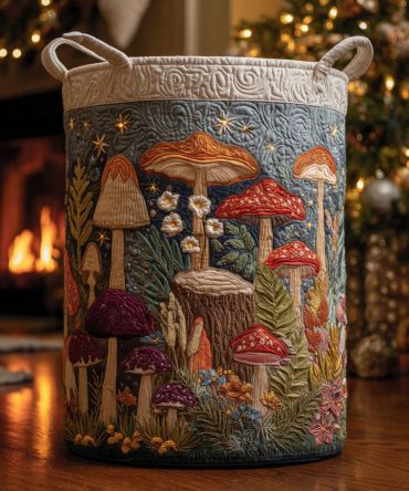 Mushroom Lane Quilted Laundry Hamper — Whimsical Fungi Print Foldable Laundry Basket For Cottage, Boho & Kids' Rooms