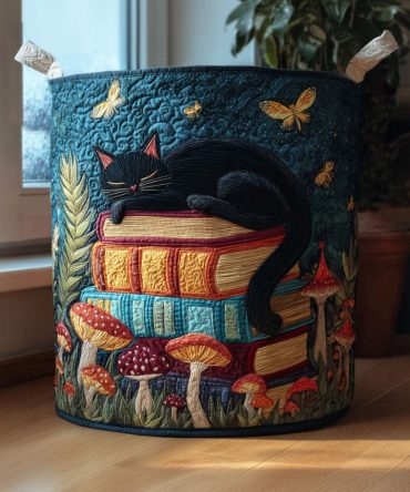 Mushroom Reader Retreat Quilted Laundry Hamper — Cute Mushroom Print Foldable Storage Basket With Handles For Bedroom & Nursery