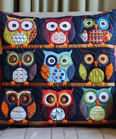 Mystic Owl Quilted Pillowcase — Elegant Quilted Decorative Pillow Cover With Boho Owl Design For Living Room, Bedroom & Gift-Giving