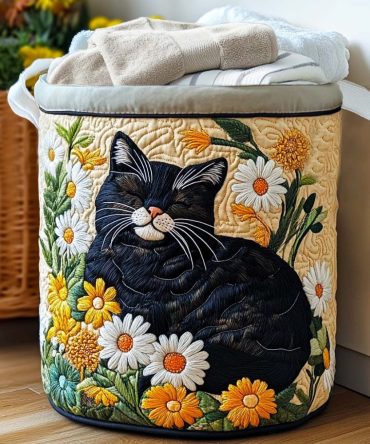 Mystic Black Quilted Laundry Hamper — Sleek Black Fabric Basket With Padded Quilting, Collapsible Design & Carry Handles For Modern Homes