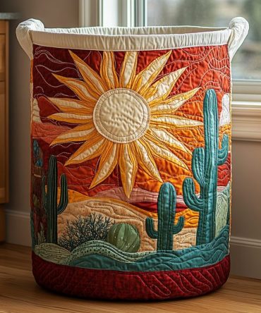 Desert-Inspired Quilted Laundry Hamper — Mystic Cactus Pattern , Foldable Fabric Basket With Handles For Boho Home & Apartment Storage