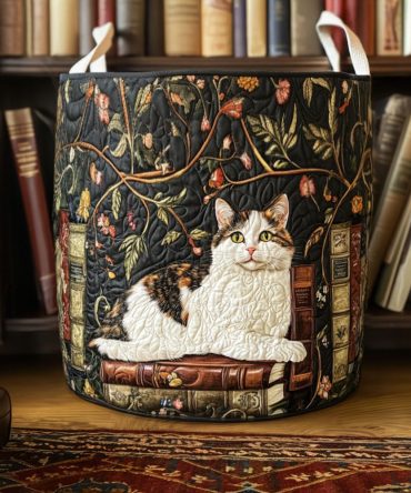 Mystic Cat Quilted Laundry Hamper – Boho Cat Print Foldable Fabric Basket For Closet, Bedroom & Pet Owner Storage Solutions