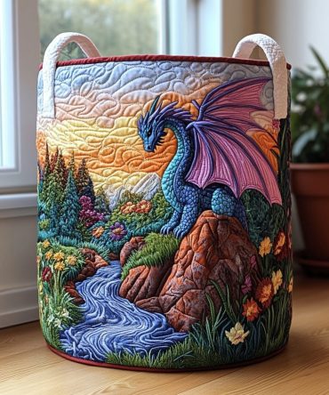 Mystic Dragon Quilted Fabric Laundry Hamper — Fantasy-Inspired Foldable Laundry Basket With Handles For Bold Home Décor & Gifts