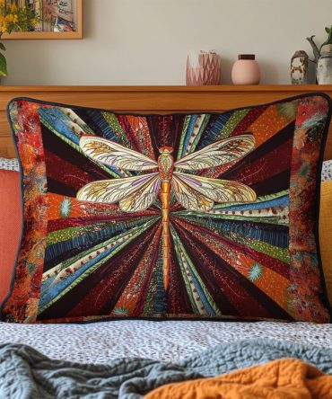 Mystic Dragonfly Quilted Pillow Cover — Delicate Dragonfly Motif Decorative Sham, Textured Stitching, Soft Breathable Fabric & Easy Care