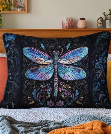 Mystic Dragonfly Quilted Pillowcase — Ethereal Dragonfly Motif Decorative Cover, Bohemian Nature-Inspired Accent, Soft Quilted Cotton-Blend
