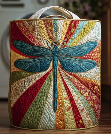 Mystic Dragonfly Quilted Laundry Hamper – Ethereal Dragonfly Pattern, Foldable Decorative Laundry Storage With Handles, Machine-Washable Cover