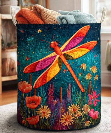 Boho Dragonfly Quilted Laundry Basket — Large Collapsible Fabric Hamper With Sturdy Handles For Home & Nursery