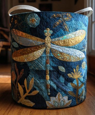 Mystic Dragonfly Quilted Laundry Hamper - Elegant Foldable Fabric Basket With Nature Motif For Spa-Like Bathroom & Bedroom