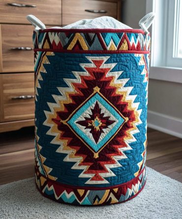 Mystic Echo Quilted Storage Hamper — Boho-Pattern Foldable Laundry Basket With Handles For Stylish, Space-Saving Home Organization