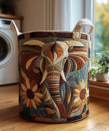 Mystic Elephant Boho Quilted Laundry Hamper – Exotic Animal Print Foldable Storage Basket For Nursery, Bedroom & Living Room