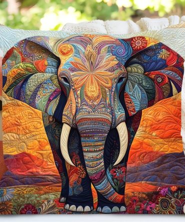 Mystic Elephant Quilted Throw Pillow Cover: Bohemian Animal Motif Cushion Case, Soft Cotton Blend, Decorative Home Accent