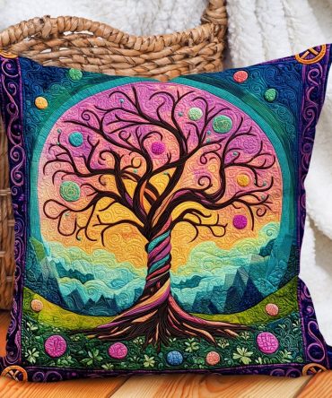 Mystic Forest Star Quilted Pillow Cover - Enchanted Woodland Decorative Throw Pillowcase, Ethereal Night Sky Accent, Soft