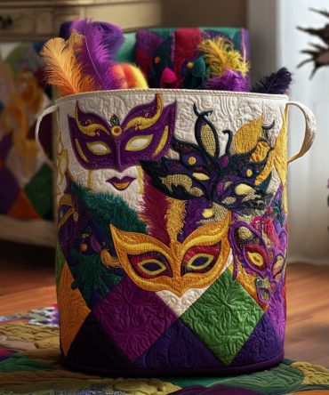 Mystic Masquerade Quilted Laundry Hamper — Elegant Fabric Laundry Basket With Sturdy Handles, Machine Washable & Compact Storage