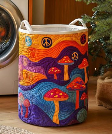 Boho Mystic Mushroom Glow Quilted Laundry Hamper — Foldable Large Fabric Basket For Bedroom, Closet & Dorm
