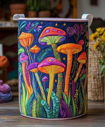 Mystic Mushrooms Quilted Laundry Hamper — Whimsical Collapsible Fabric Basket For Boho Kids’ Rooms, Nursery & Decorative Storage
