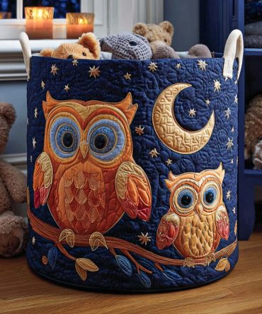 Mystic Owl Quilted Laundry Hamper — Decorative Foldable Storage Basket, Soft Washable Fabric With Handles For Bedroom, Nursery & Gifts