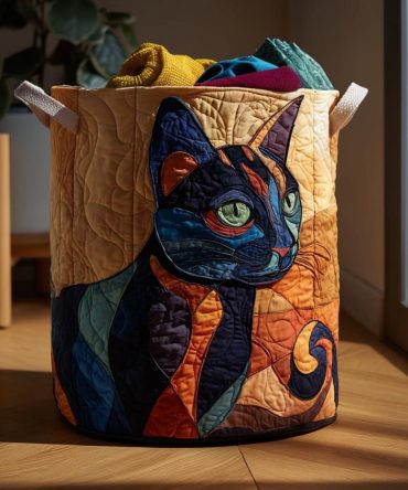 Mystic Paws Quilted Laundry Hamper — Whimsical Cat Pattern Foldable Laundry Basket With Reinforced Handles For Kids & Adults