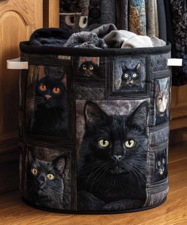 Mystic Paws Quilted Laundry Hamper — Enchanted Cat Motif, Foldable Fabric Basket For Quirky Home Décor & Practical Storage