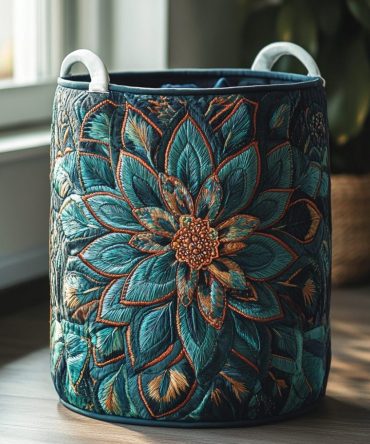 Mystic Petals Quilted Laundry Hamper — Elegant Floral Foldable Fabric Basket With Reinforced Handles For Delicate, Decorative Home Organization
