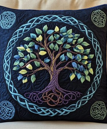 Mystic Roots Glow Quilted Throw Pillow Cover — Ethereal Decorative Cushion Sham With Rich Tones And Handcrafted Quilt Look For Boho Chic Rooms