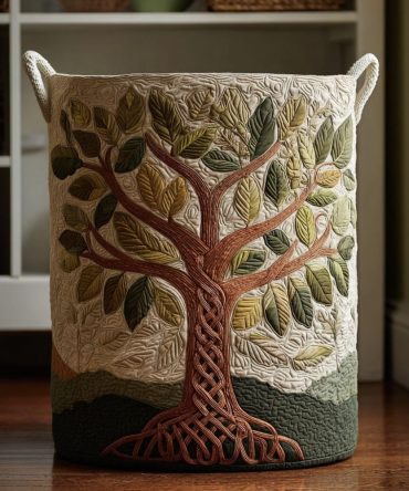 Mystic Roots Quilted Collapsible Laundry Hamper - Decorative Fabric Storage Basket With Handles For Bedroom, Bath & Nursery