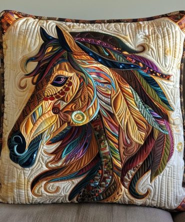 Mystic Stallion Quilted Horse Pillow Cover — Majestic Equestrian Decorative Throw Case, Soft Texture For Accent Pillows & Gifts