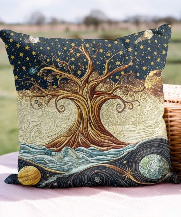 Mystic Tree Dreams Quilted Throw Pillow Cover — Dreamy Tree Design, Plush Quilting, Cotton-Blend Accent For Tranquil Home Styling