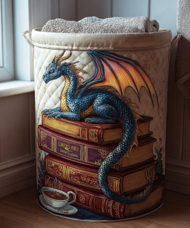 Mystic Wings Quilted Laundry Hamper — Elegant Feather Motif Cotton Basket, Collapsible & Strong With Easy-Carry Handles For Stylish Home Storage