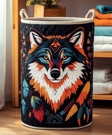 Mystic Wolf Quilted Fabric Laundry Hamper — Heavy-Duty Foldable Laundry Basket With Handles & Removable Liner For Stylish Storage