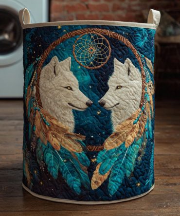 Mystic Wolf Quilted Laundry Hamper - Enchanted Wolf Moon Fabric Storage Basket, Foldable Clothes Hamper With Reinforced Handles