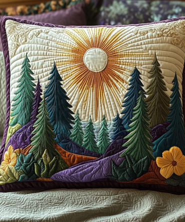 Mystic Woods Quilted Pillowcase, Moody Forest Print Decorative Throw Pillow Cover For Modern Rustic Interiors, Soft Quilted Cotton Blend